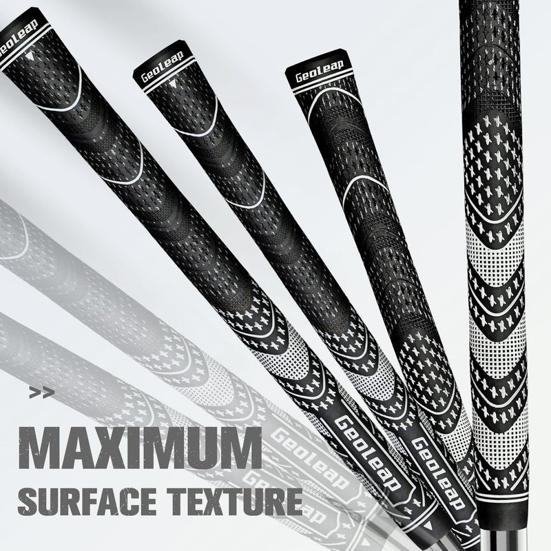 Geoleap Golf Grips Set of 13- Cord Rubber Compound Material, Hybrid Golf Club Grips, All Weather Performance.(Black, Standard) - Image 4